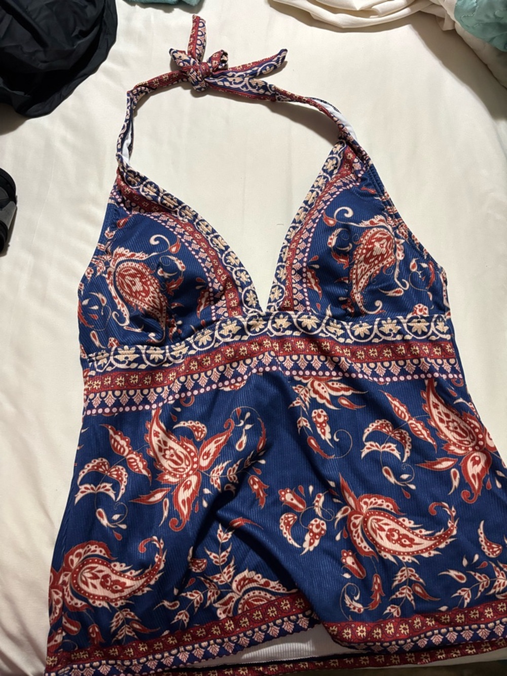 Navy Paisley Halter Tankini Top